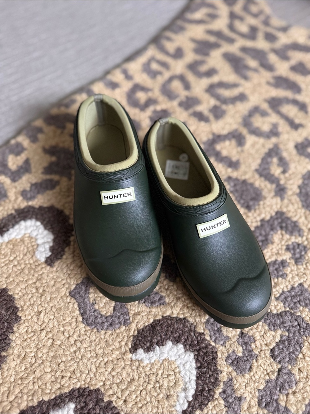 Hunter Gardner Olive Green Slip On Waterproof Clogs